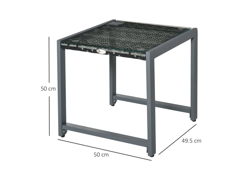  Table d'appoint de jardin 50 x 49,5 x 50 cm grise en résine tressée, verre résistant pour balcon  - Conforama C
