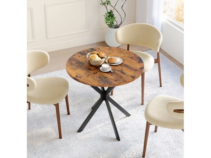 Table à manger ronde, d80 cm, industrielle table cuisine, salle à manger, design moderne, métal, coloris marron et noir - Conforama E