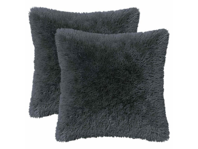  Lot de 6 coussins avec oreiller, coussins décoratifs heerlen anthracite fleece pv cf50774  - Conforama A