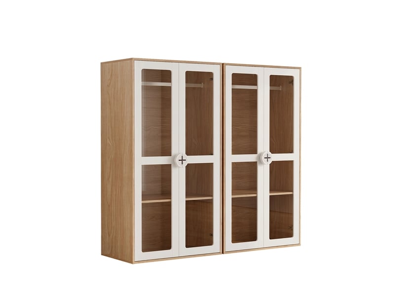  Lot de 2 armoires enfant avec penderie et portes en acrylique transparent, bois et blanc, 160x50x150 cm  - Conforama A
