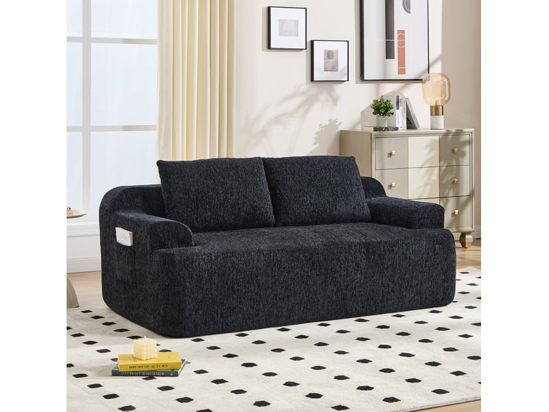  Canapé modulable 2 places, assise confortable, confort, matière tissu côtelé, garnissage mousse haute résilience, noir  - Conforama D
