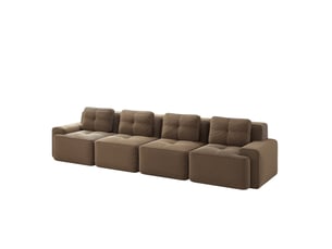 Canapé droit modulaire 4 places en velours côtelé marron 382 cm, assise profonde et confort nuageux