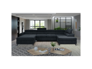 Canapé d'angle droit fixe MEUBLORAMA  5 places Polyester gris avec coffre de rangement