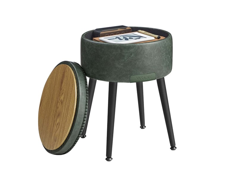  Pouf de rangement tabouret de coiffeuse pu avec coutures moderne mi-siècle tabouret de rangement rond avec pieds en acier capacité 150 kg vert 12_0005358  - Conforama A