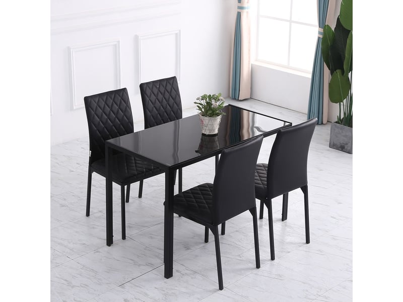 Chaise de salle à manger lot de 4, assise rembourrée chaise rembourrée, dossier haut, piètement acier, facile d'entretien, patins  - Conforama B