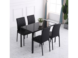 Chaise de salle à manger lot de 4, assise rembourrée chaise rembourrée, dossier haut, piètement acier, facile d'entretien, patins