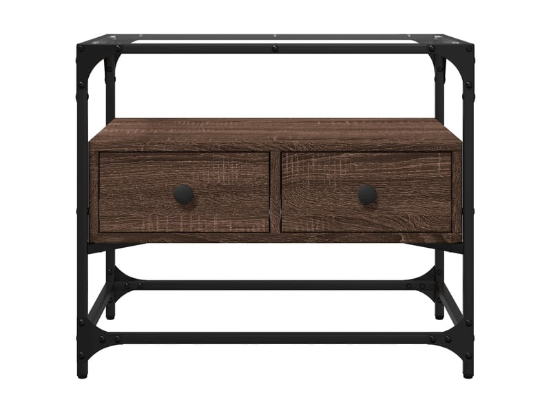  Meuble tv - banc tv - meuble de rangement avec dessus en verre chêne marron bois d'ingénierie  - Conforama D