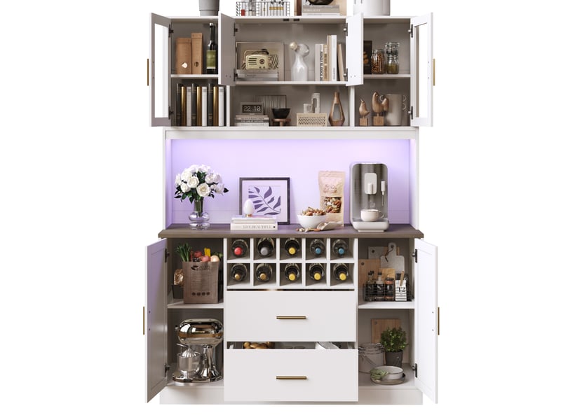 Buffet de cuisine modenvie 120 x 36,3 x 180 cm avec led, prises usb, 6 portes, 2 tiroirs, blanc et noir - Conforama A