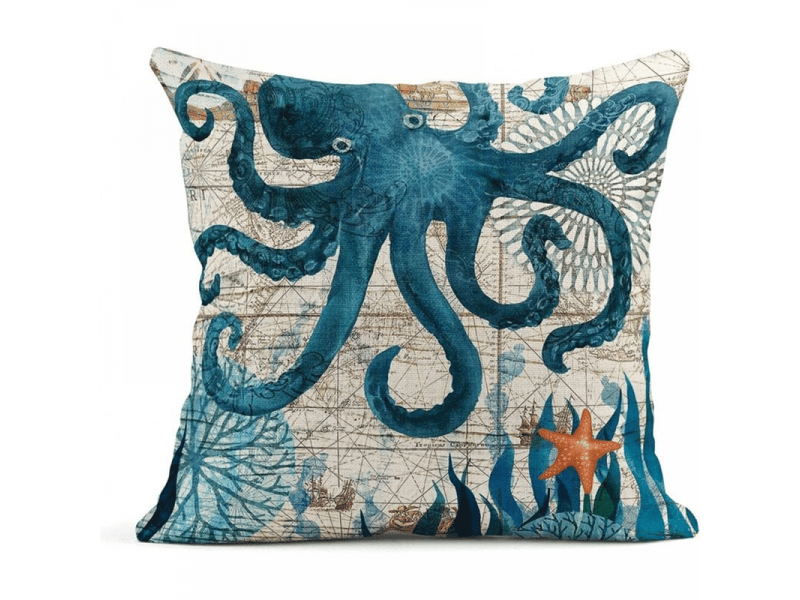 Lot de 4 housse de coussin - 18 x 18 cm lot de 4 housses de coussin sur le thème de l'océan bleu nautique ctier pieuvre hippocampe tortue baleine style méditerranéen taies d'o, 45,7 x 45,7 cm - Conforama C