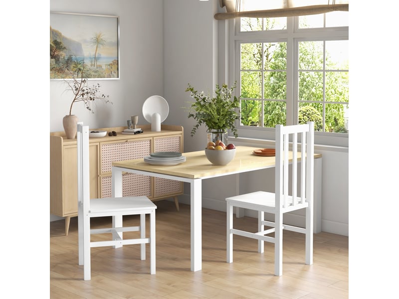  Lot de 2 chaises de salle à manger 47,5x38,5x99 cm en bois blanc, dossier à lattes  - Conforama A
