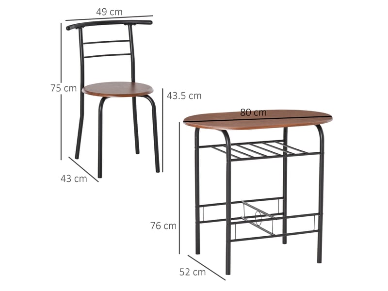  Ensemble table et 2 chaises modernes, mobilier 3 pièces peu encombrant pour cuisine, balcon, restaurant ou bar, marron et noir  - Conforama E