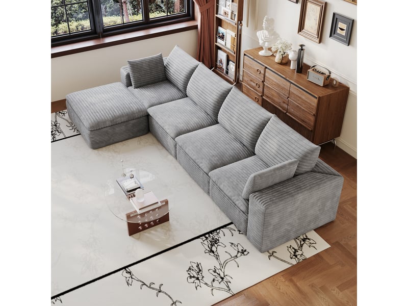  Canapé d'angle 5 places 340x160 cm - mousse haute élasticité - velours côtelé - sans montage - salon - gris  - Conforama R