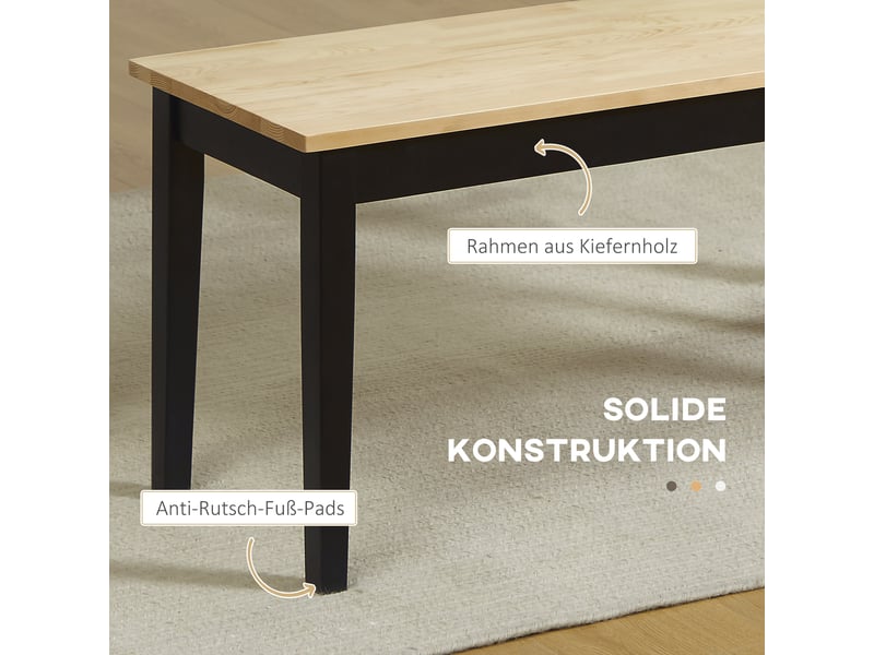  Banc 2 places en bois massif de pin coloris naturel et noir 102 x 36 x 45 cm  - Conforama E