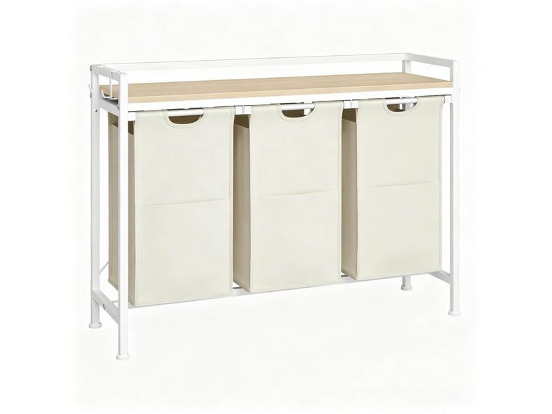  Trieur de linge à 3 paniers amovibles, chêne clair et blanc, 96 x 30 x 71 cm  - Conforama A