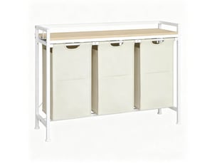 Meuble de tri du linge à 3 paniers amovibles, chêne clair et blanc, 96 x 30 x 71 cm