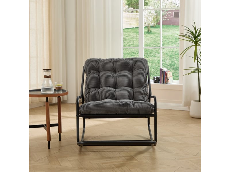  Fauteuil à bascule extérieur - 75x116x82cm - rocking chair de jardin avec coussin épais et moelleux - gris et noir  - Conforama D