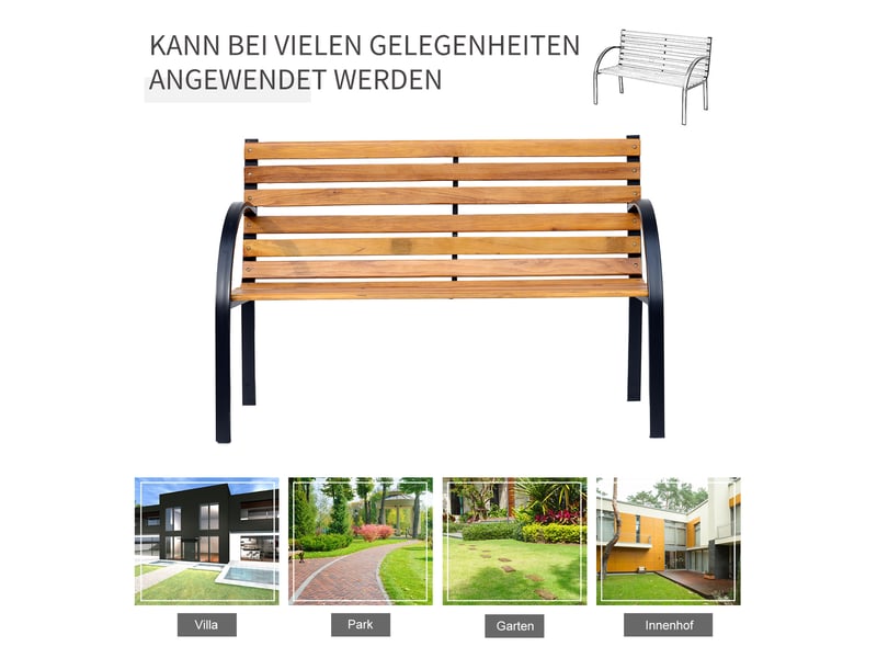  Banc de jardin 2 places en acier et bois de pin 122 x 60 x 83 cm  - Conforama D