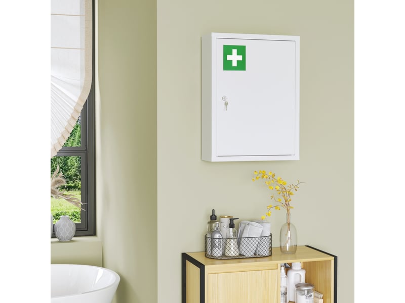 Armoire à pharmacie murale en acier, armoire à médicaments à 3 niveaux porte verrouillable 2 clés, blanc, 40x15x53,5cm - Conforama W