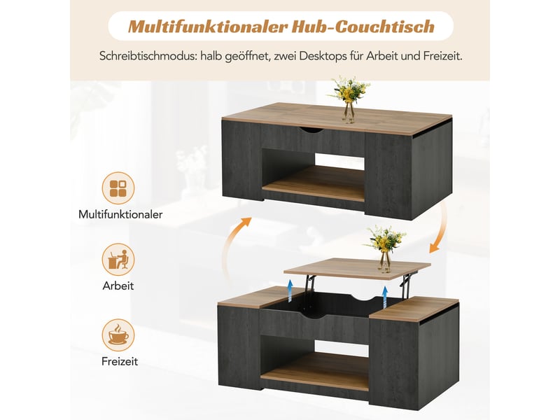  Table basse relevable 110x50x40 cm — gris anthracite, design épuré et rangements intégrés  - Conforama E