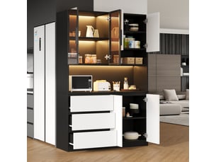 Buffet haut 180 cm, largeur 120 cm, meuble rangement cuisine 6 portes 3 tiroirs, capacité stockage étendue