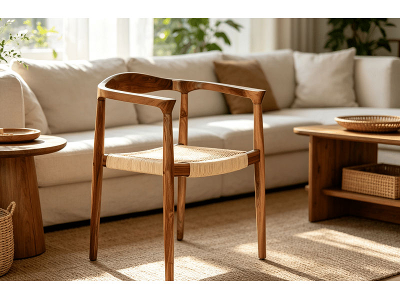 Chaise de salle à manger dkd home decor naturelle marron blanc teck rotin 59 x 55 x 78 cm V3402135 - Conforama D