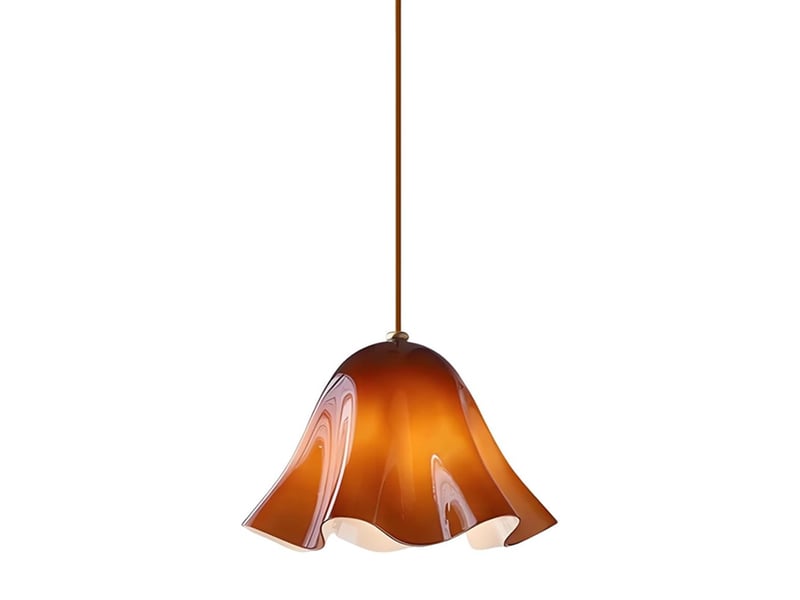 Suspension en verre ondulé en forme de fleur, douille e27, cordon réglable 150 cm, lampe suspendue pour cuisine et salle à manger, ambre  - Conforama A