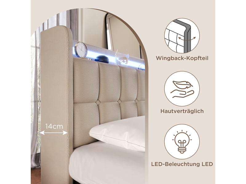  Lit avec rangement 90x200 cm, deux tiroirs et tête de lit led  - Conforama C