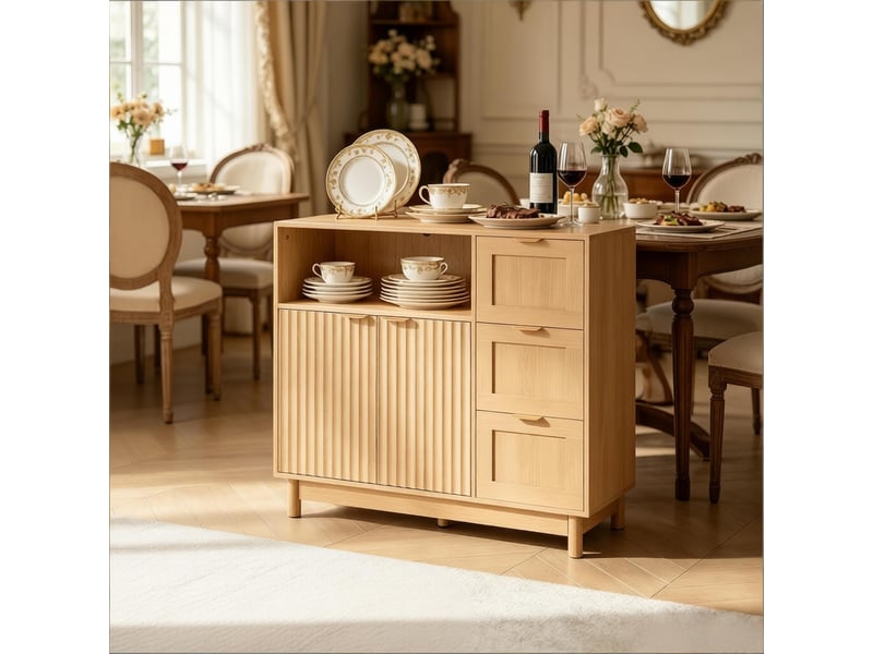  Buffet de cuisine avec 3 tiroirs et étagères réglables - lpospi - mdf et panneaux de particules bois  - Conforama C