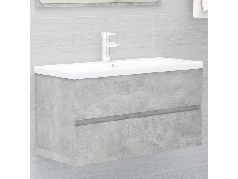  Armoire d'évier, meuble de rangement et lavabo intégré gris béton bois d'ingénierie  - Conforama B