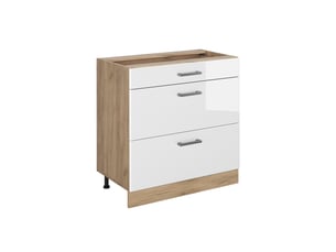 Vicco meuble cuisine, blanc haute brillancechêne doré, 80cm avec 3 tiroirs sans plan de travail