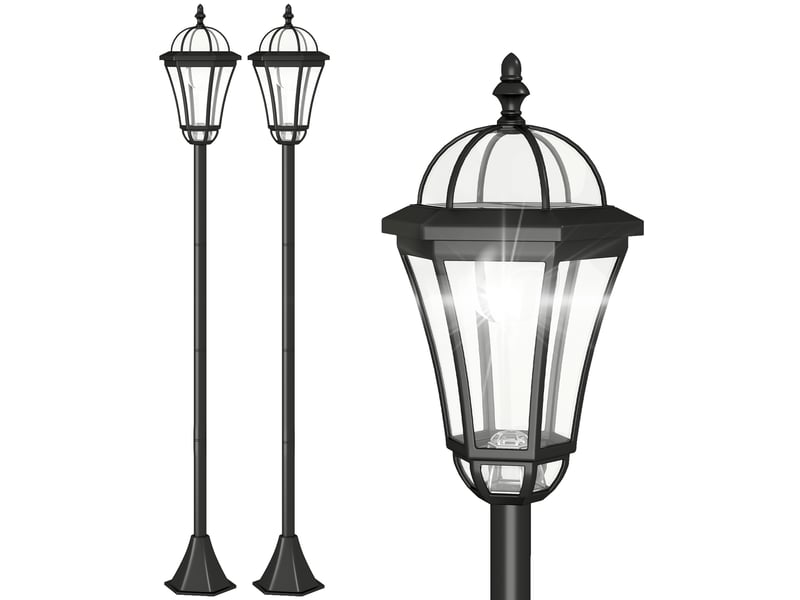  Lot de 2 lampes solaires de jardin avec 2 led et allumage automatique, noires  - Conforama A
