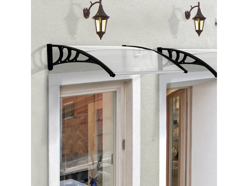  Auvent de porte d'entrée 100 x 75 cm, auvent adossé, polycarbonate transparent  - Conforama C