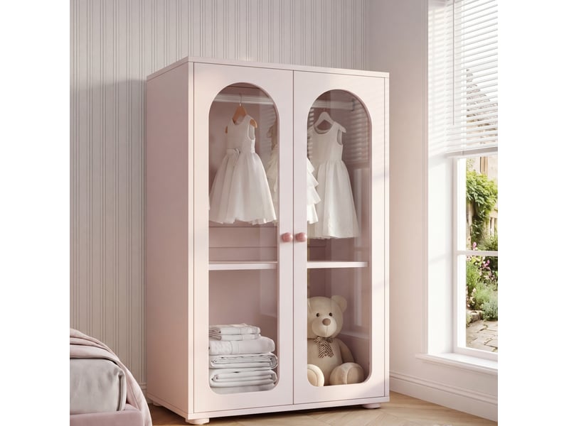  Armoire 2 portes 80x50x120 cm portes transparentes laquées mdf rose bébé  - Conforama B