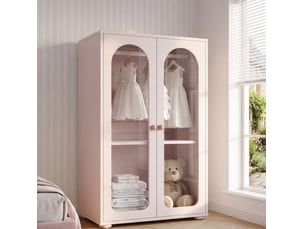 Armoire 2 portes 80x50x120 cm portes transparentes laquées mdf rose bébé