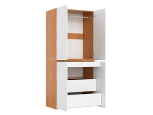 Armoire penderie 90x50x200 cm, 4 portes, tiroir à bijoux, 1 tringle, mdf et panneaux de particules, blanc