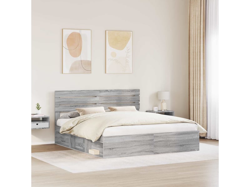 Lit double- lit adulte - cadre de lit gris sonoma 200 x 200 cm pin massif - Conforama B