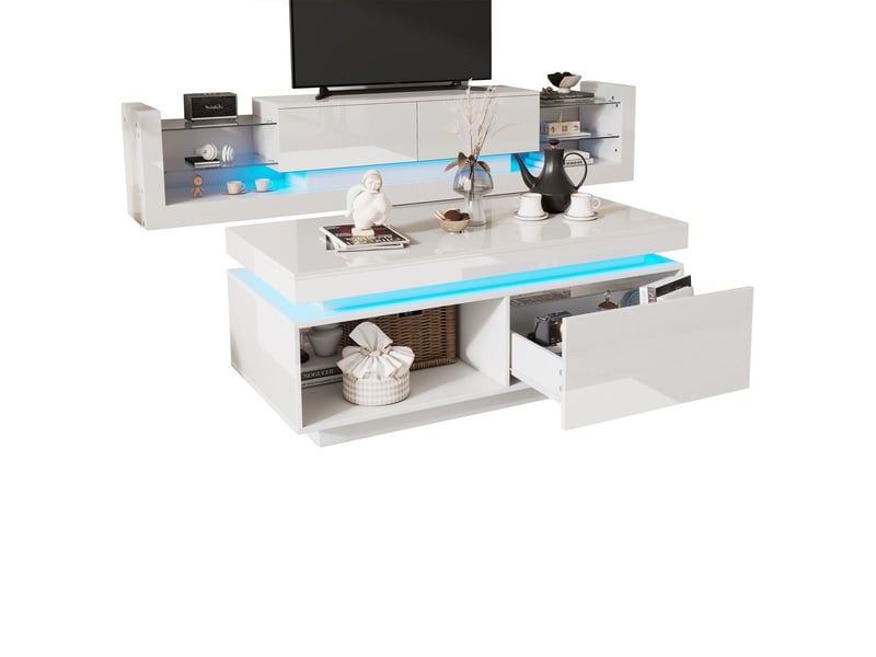  Meuble tv design brillant avec table basse et gain d'espace meuble tv avec rangement  - Conforama C