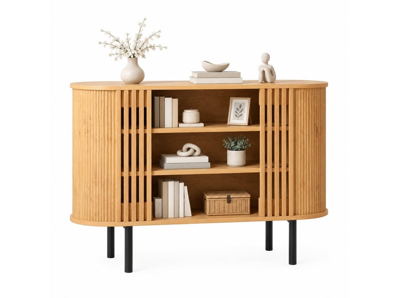  Buffet 120x40x80 cm en mdf et panneaux de particules avec 3 compartiments ouverts naturel chicfurn  - Conforama A