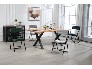 Chaises de salle à manger pliantes lot de 2 avec coussin  - dossier incurvé 110°, acier et velours bleu
