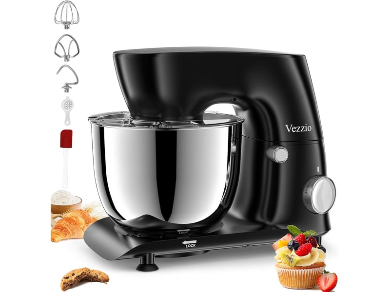  Batteur sur socle, 5.5 qt, 10 vitesses, tête inclinable, batteur de cuisine avec bol en acier inoxydable, crochet à pâte, fouet, batteur, séparateur de blancs d'oeufs. (noir)  - Conforama A