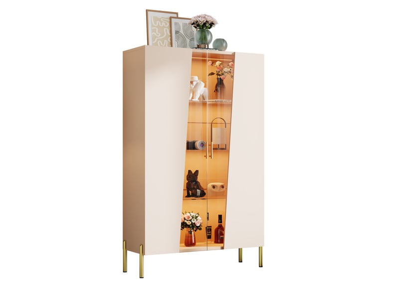  Vitrine led 72 cm en mdf beige et verre brun cuivré, 3 étagères réglables, porte soft-close, style moderne  - Conforama A