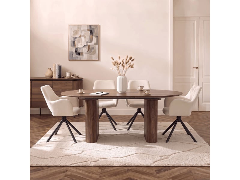  Table à manger ovale extensible couleur bois foncé 180-220 cm  - Conforama B