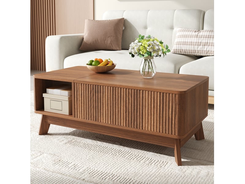  Table basse 95x48x50 cm, plateau escamotable, espace de rangement, rangement salon, meuble fonctionnel, en mdf, noyer  - Conforama D