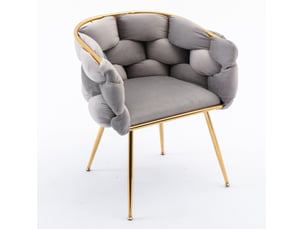 Lot de 2 fauteuils d'appoint modernes en velours gris, accoudoirs, pieds métalliques dorés