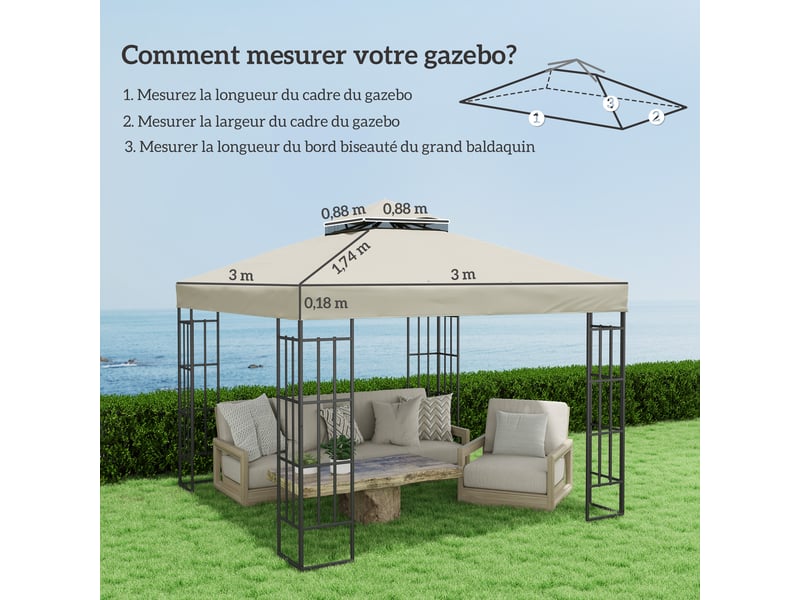 Toile de rechange, toile de remplacement 300x300cm crème - Conforama E