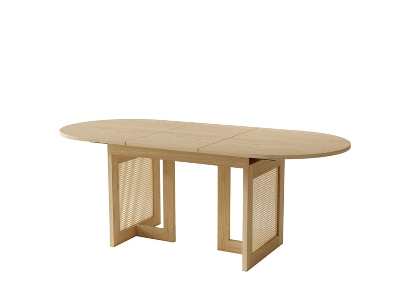  Table de repas extensible 150 à 200 cm avec plateau mdf, pieds en rotin, couleur chêne  - Conforama A