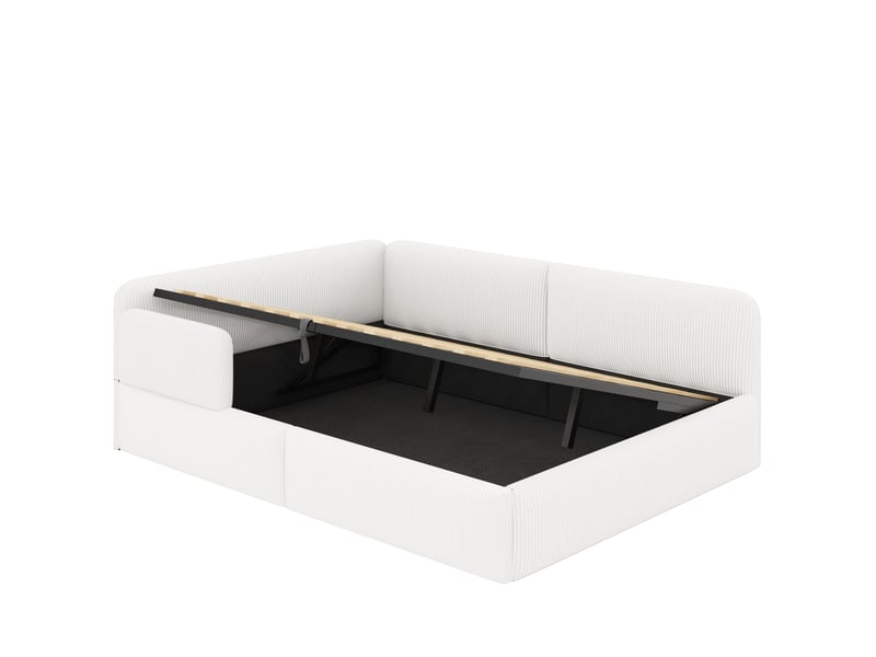  Lit de repos double capitonné 140x200cm,avec grand rangement sous le lit,barrière latérale,velours côtelé,sans matelas,blanc  - Conforama W