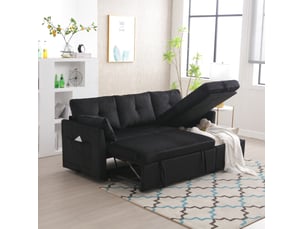 Canapé d'angle réversible convertible <strong>MODENVIE</strong> <strong></strong> 3 places Velours côtelé noir avec coffre de rangement