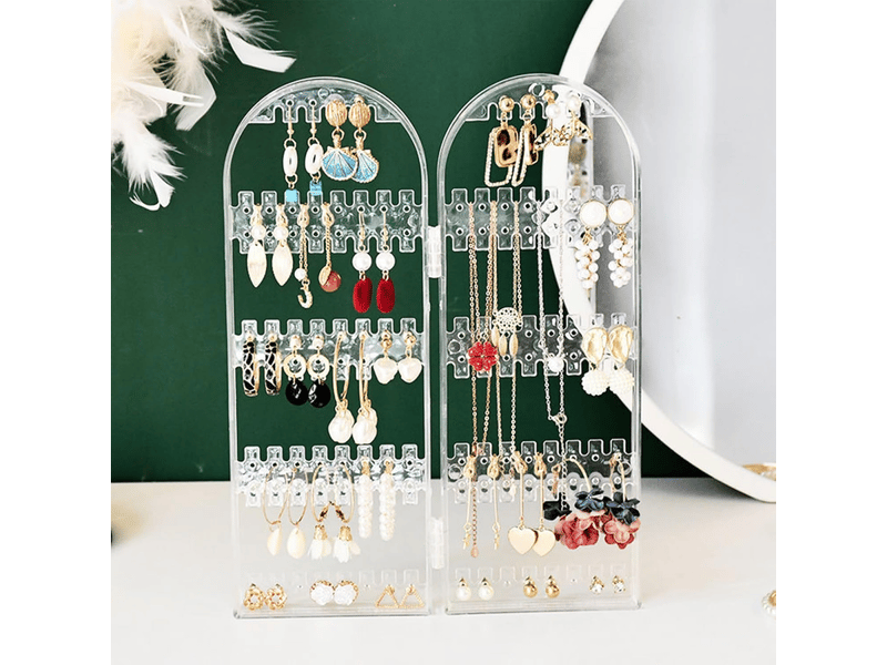  Porte bijoux et boucles d'oreilles, rangement bijoux pour boucles d'oreilles, transparent et pliable presentoir bijoux  - Conforama B