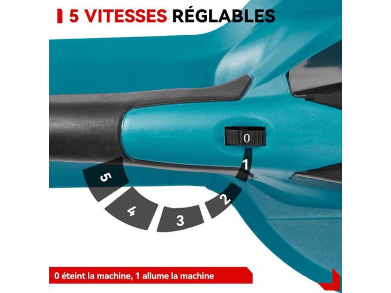  Souffleur de feuilles sans fil 500 w 28000 tr min 5 vitesses avec 2 batteries 3ah  - Conforama C